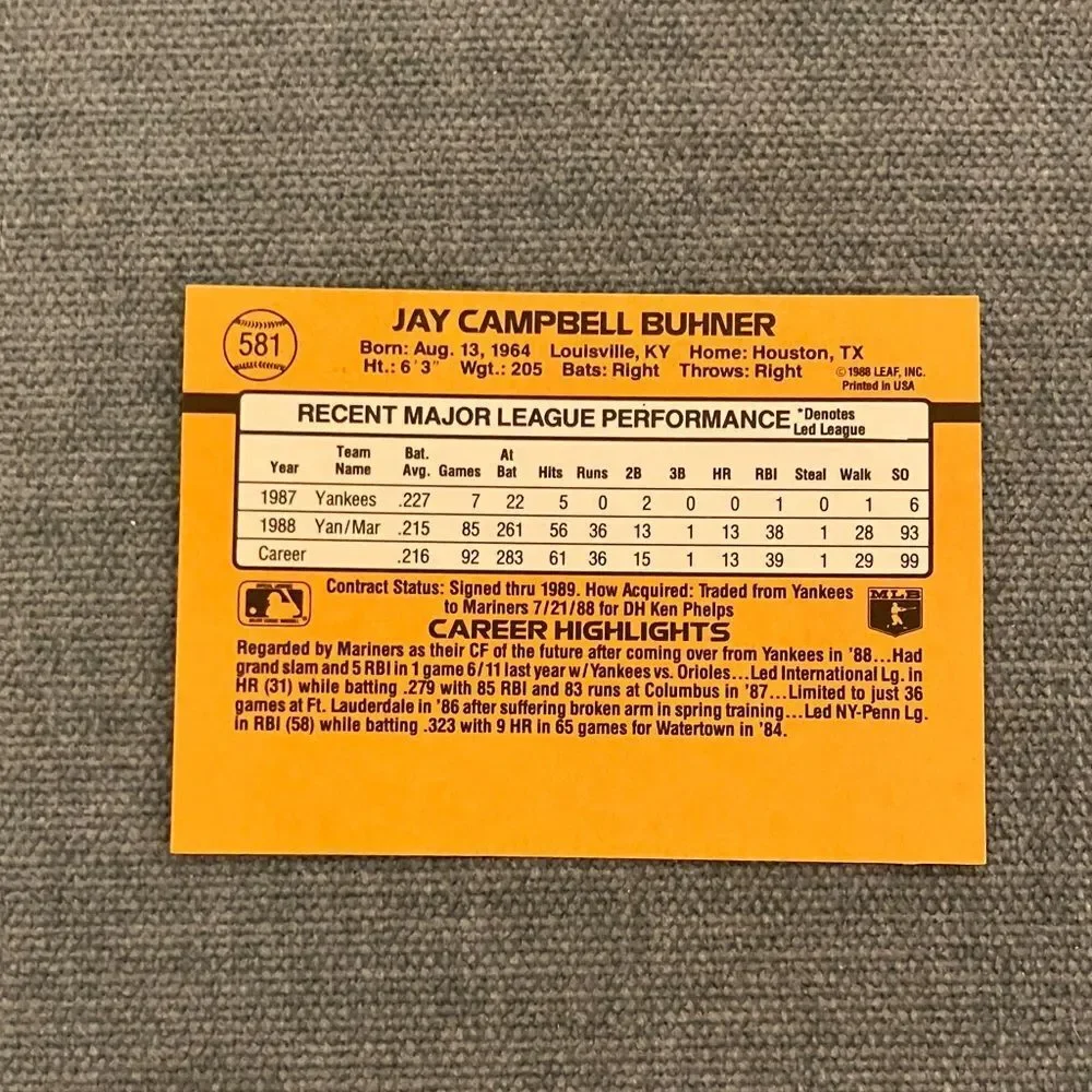 1989 Donruss Seattle Mariners Baseball Card Trading Card